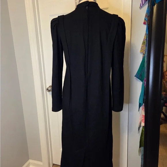 Cloak of Many Colors - Vintage Black Long Sleeve Midi Dress - Classic Style 8 - Picture 5 of 8